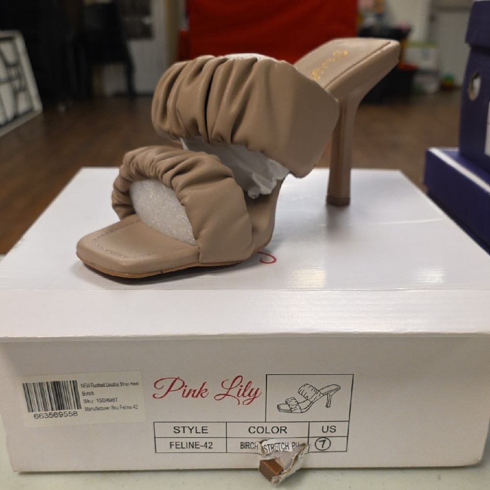 Pink Lily Birch Ruched Double-Strap Stiletto Slide